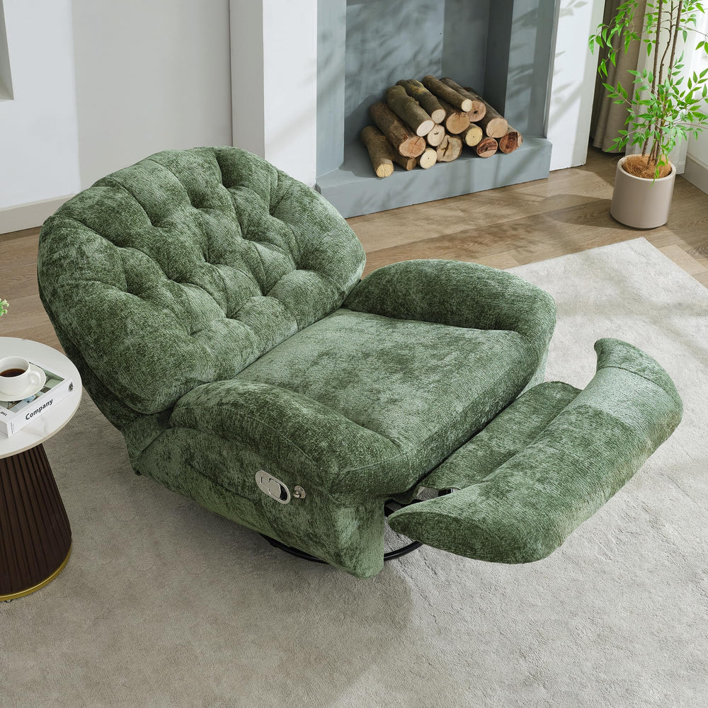 Oversized Swivel Rocker Recliner Chair with Phone Holder – Chenille Fabric, Green