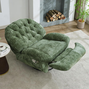 Oversized Swivel Rocker Recliner Chair with Phone Holder – Chenille Fabric, Green