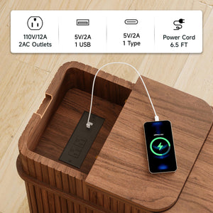 Fluted End Table with Charging Station and Storage