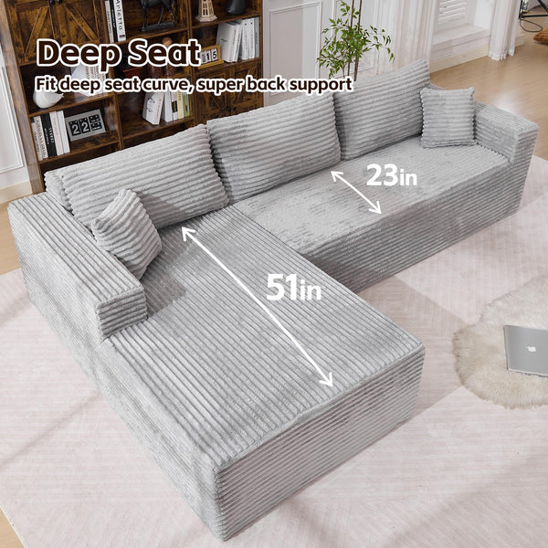 Grey Modular Sectional Sofa – L-Shape Cloud Couch with Oversized Chaise