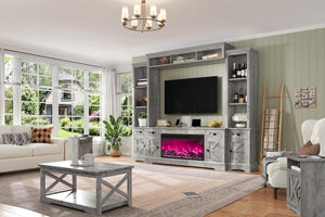 98" Farmhouse Entertainment Center with Fireplace, TV Stand & Barn Doors