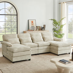 112" U-Shaped Modular Sectional Sofa with Double Chaise