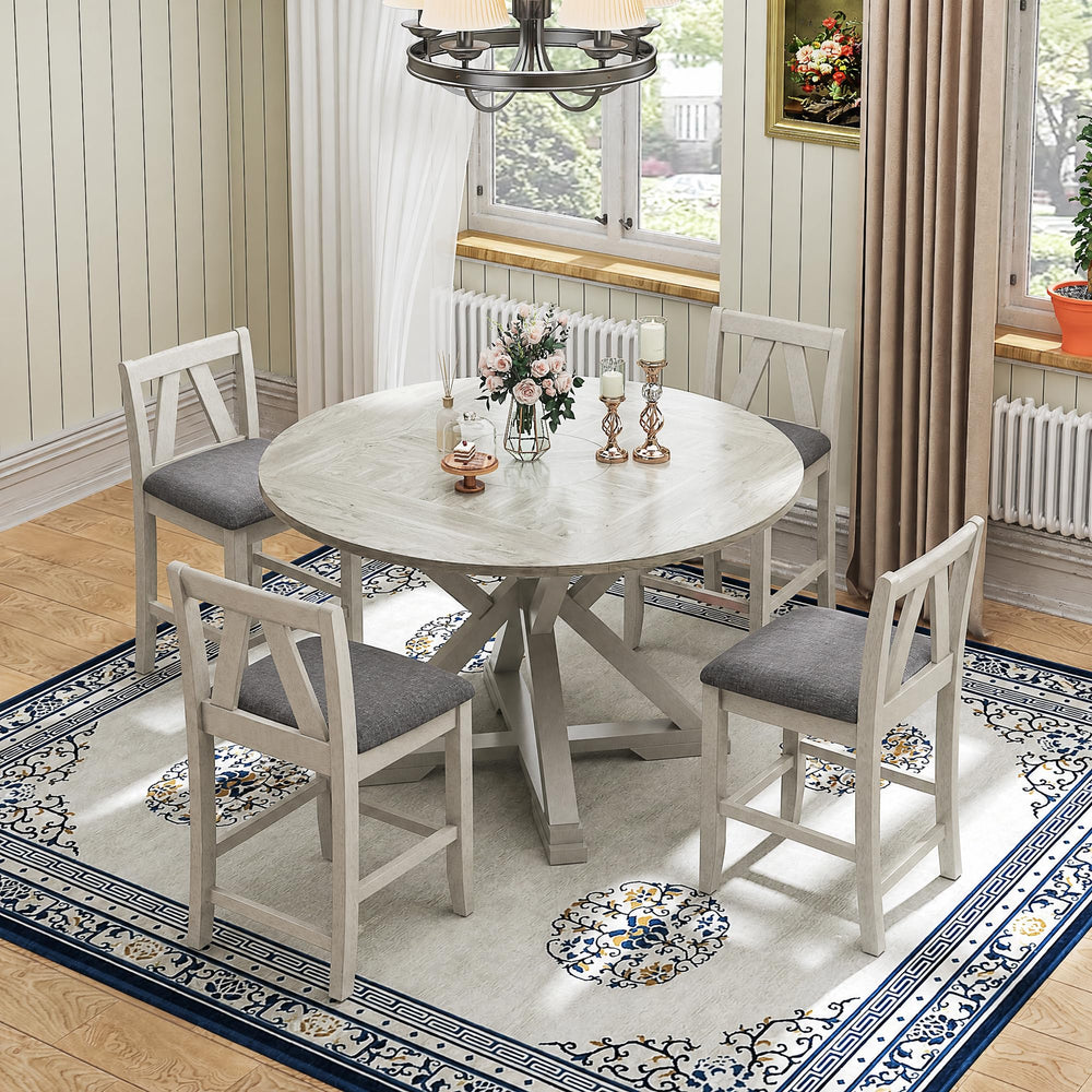 7-Piece Solid Wood Foldable Dining Table Set for 6