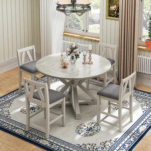 7-Piece Solid Wood Foldable Dining Table Set for 6