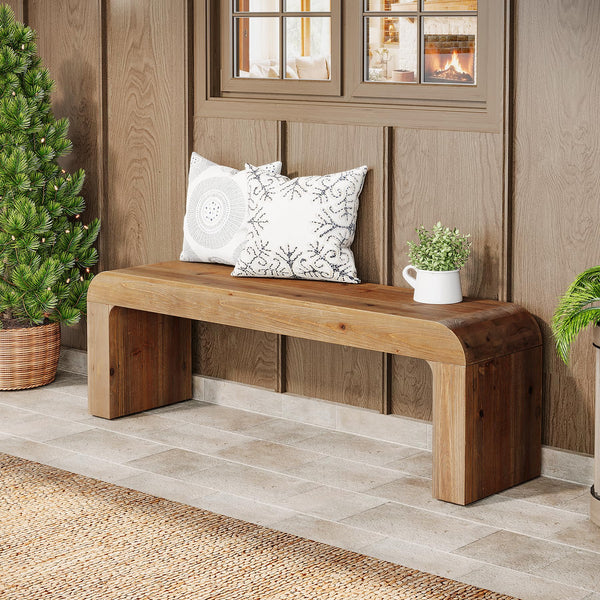 Solid Wood Dining Bench 55-Inch | Indoor Entryway & Bedroom Bench