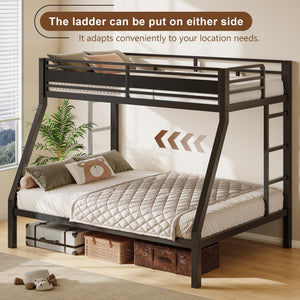 Heavy Duty Metal Bunk Bed Twin Over Full with Safety Guardrail & Ladder