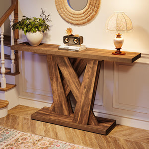 55-Inch Farmhouse Console Table with Geometric Base