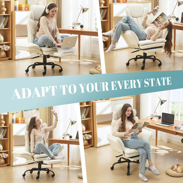 Wide Seat Reclining Office Chair with Flip Armrests & Footrest