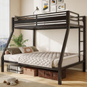Heavy Duty Metal Bunk Bed Twin Over Full with Safety Guardrail & Ladder