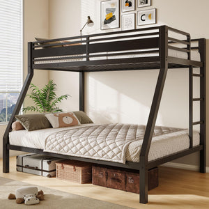 Heavy Duty Metal Bunk Bed Twin Over Full with Safety Guardrail & Ladder