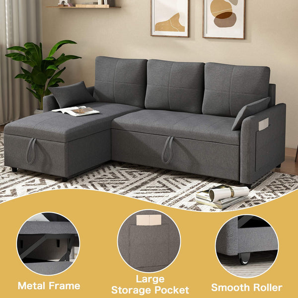 L-Shaped Sleeper Sofa with Pull-Out Bed & Storage