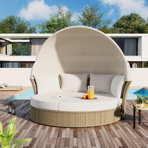 Outdoor Patio Daybed with Retractable Canopy