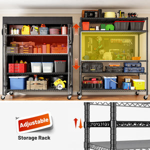 45" Wire Storage Shelves with Cover & Wheels – 5-Tier Metal Rack