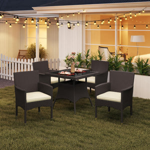 5-Piece Outdoor Rattan Dining Set with Tempered Glass Table