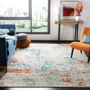 12' x 15' Abstract Area Rug – Cream & Orange / Green & Rust, Non-Shedding, Machine Woven