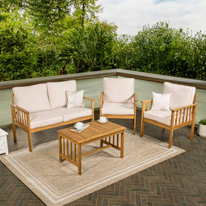 4-Piece Acacia Wood Outdoor Patio Conversation Set with Cushions