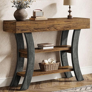 41" 3-Tier Curved Console Table with Storage Shelves