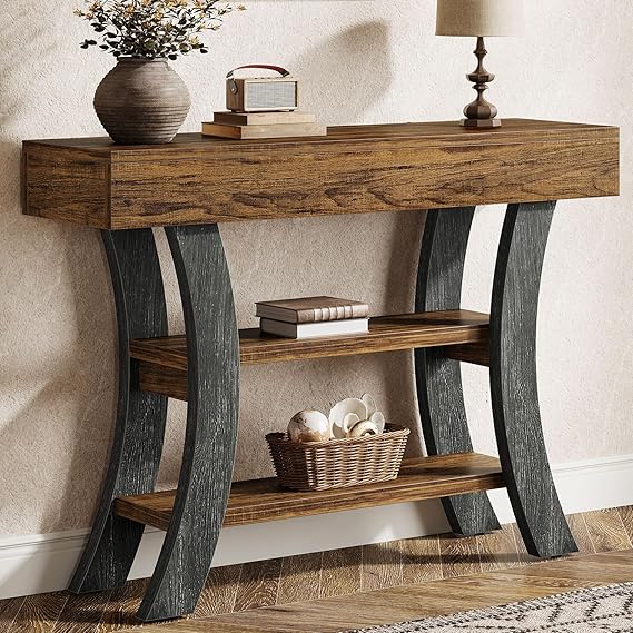 41" 3-Tier Curved Console Table with Storage Shelves
