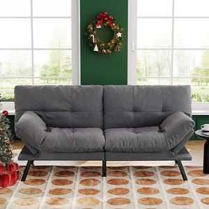 71" Convertible Futon Sofa Bed with Adjustable Backrest & Armrest