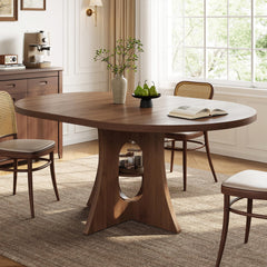 Extendable Round Dining Table with Storage Shelf | 43.3" to 59" Oval