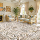 Vintage Floral Bird Area Rug 8x10 – Washable, Non-Slip, Low Pile
