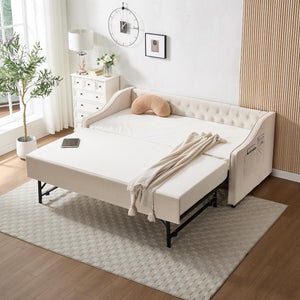 Twin Velvet Daybed with Pop-Up Trundle & USB Ports