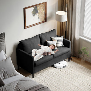 Small Linen Loveseat Sofa with Iron Legs