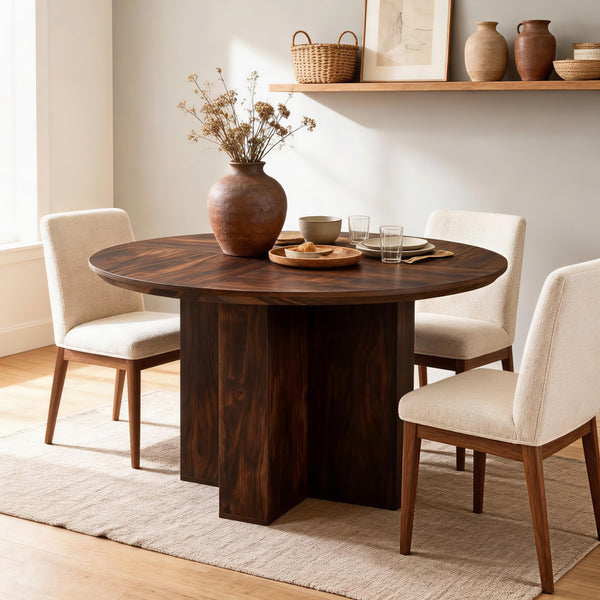 Round Dining Table 47" | Rustic Walnut | Seats 4–6
