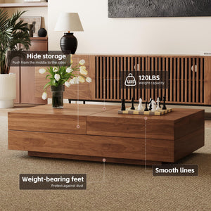 gaoyangjiaju Mid-Century Expandable Coffee Table with Storage – 47.2"-81.9" Adjustable Center Table for Living Room, Walnut Wood Finish