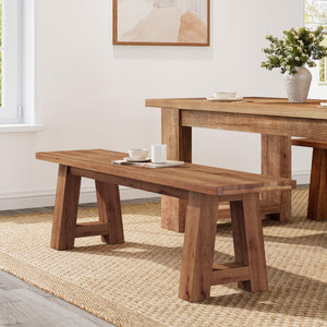 Solid Wood Dining Bench with A-Shaped Legs, 55-Inch Farmhouse Indoor Bench