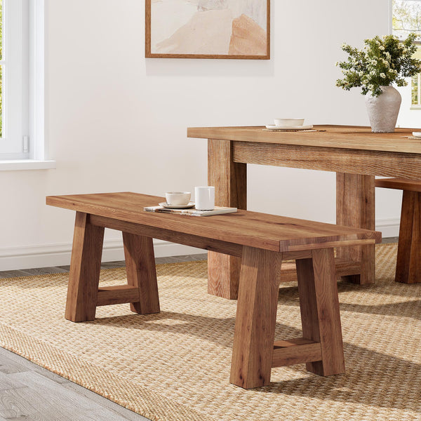 Solid Wood Dining Bench with A-Shaped Legs, 55-Inch Farmhouse Indoor Bench