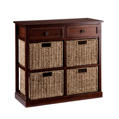 4-Basket Storage Chest with Drawers – Mahogany & Seagrass