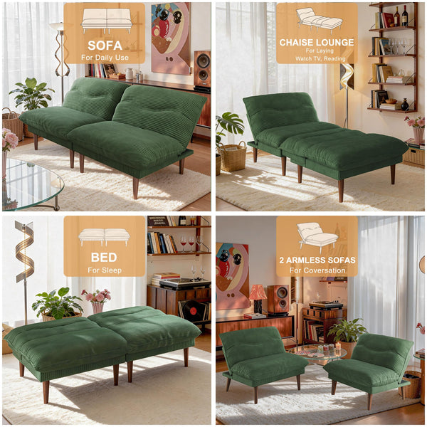 75 Inch Convertible Futon Sofa Bed with Adjustable Backrest