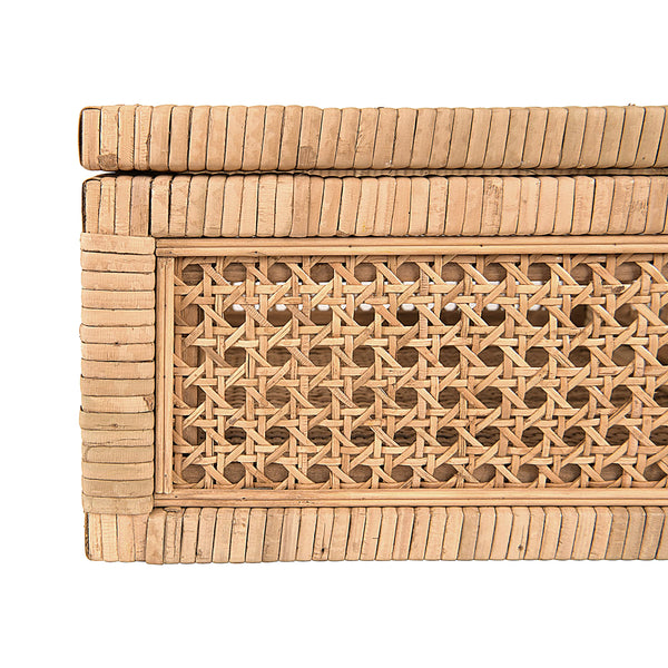 Rattan & Wood Display Boxes with Glass Top – Set of 2