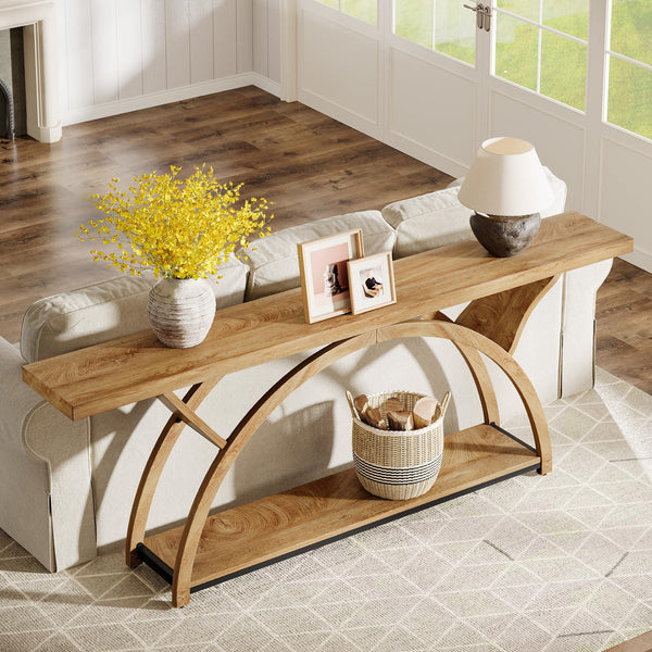 70.87" 2-Tier Console Table, Industrial Sofa Table
