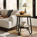 2-Tier Round Side Table with Storage Shelf, 19.7" Wood Tabletop & Curved Metal Legs, Light Brown