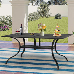 Outdoor Metal Rectangular Patio Dining Table with Umbrella Hole