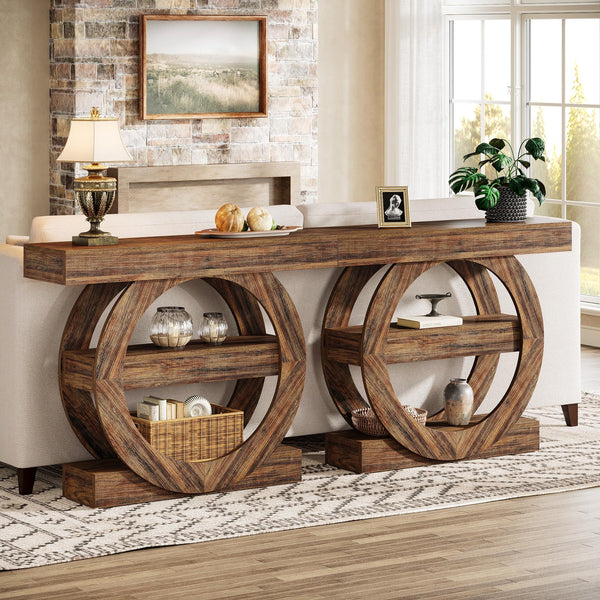 3-Tier Farmhouse Console Table with Storage Shelves