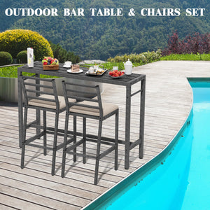3-Piece Outdoor Patio Bar Set with Bar Table & 2 Cushioned Stools