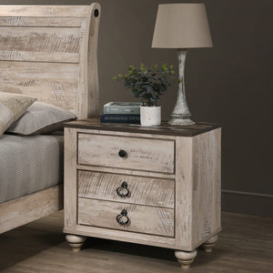 Roundhill Furniture Imerland Contemporary White-wash Finished 6-Piece Sleigh Headboard Bedroom Set, Queen