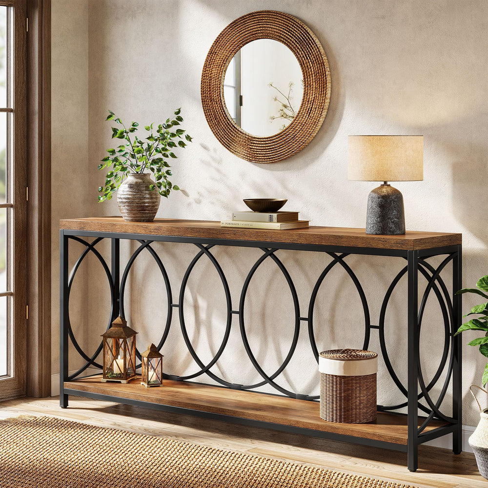 Industrial Console Table with Storage Shelf