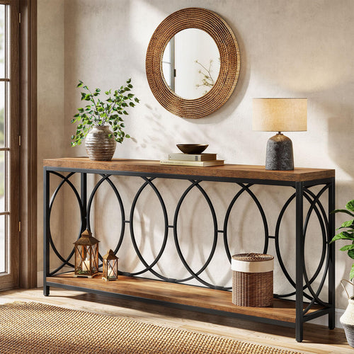 Industrial Console Table with Storage Shelf