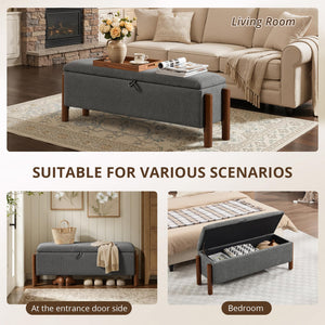 Storage Ottoman Bench with Walnut Legs – 43.7" Upholstered Bedroom Bench