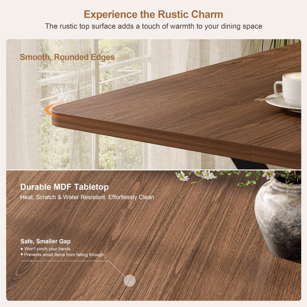 55-Inch Rectangular Dining Table with Storage Shelf and Metal Legs
