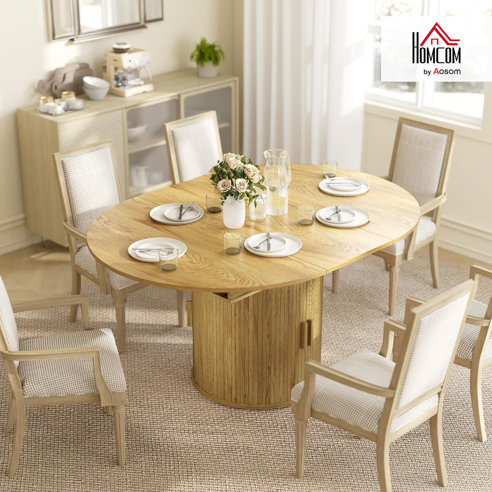 Extendable Round to Oval Dining Table with Storage Pedestal