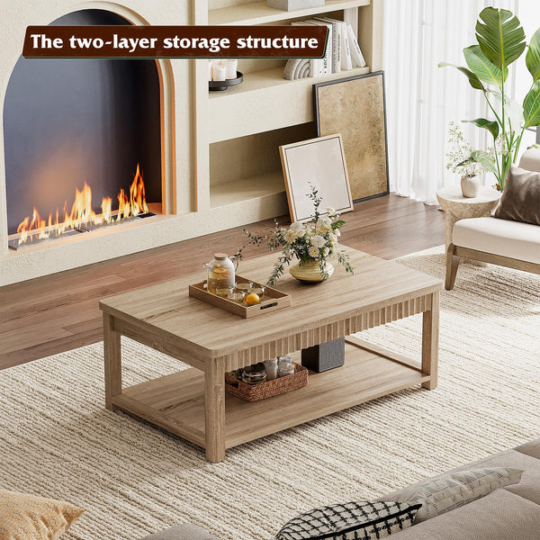 Wave-Edge Coffee Table with 2-Tier Storage