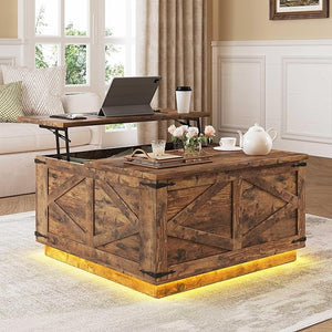 Farmhouse Lift Top Coffee Table with LED & USB-C
