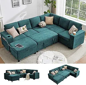 107" U-Shaped Sectional Sleeper Sofa with Pull-Out Bed
