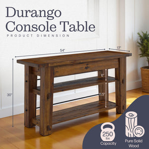 54-Inch Industrial Wood Console Table with Two Open Shelves