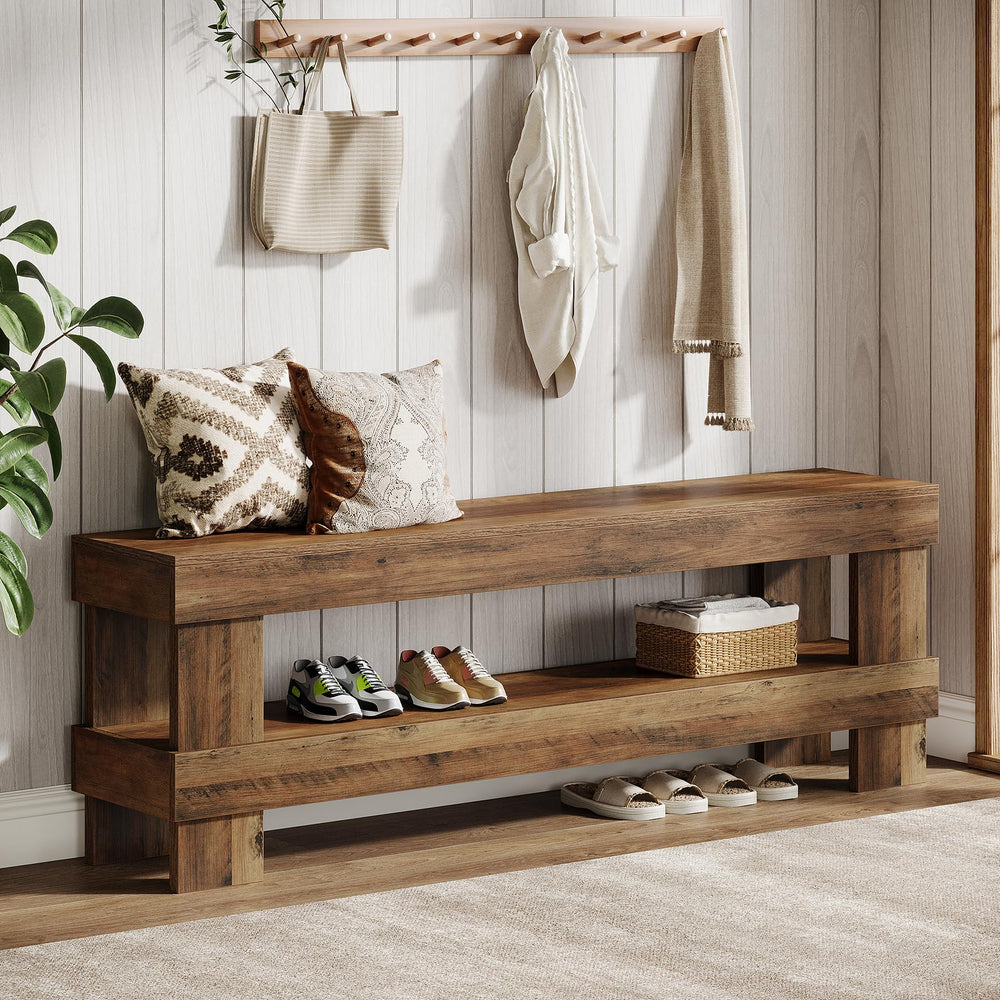 59" Entryway Shoe Bench with Storage Shelf